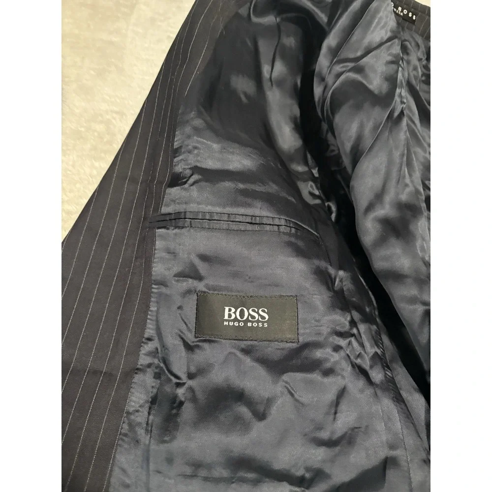 Hugo Boss Mens‎ Navy Blue Pinstripe Wool Sport Blazer Jacket 46 Tall 3 Button